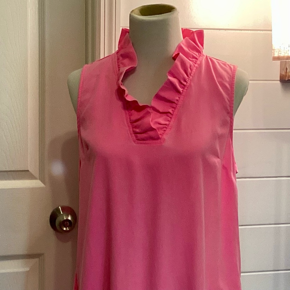 Pink Dress Sleeveless Ruffled V-Neck Size Large